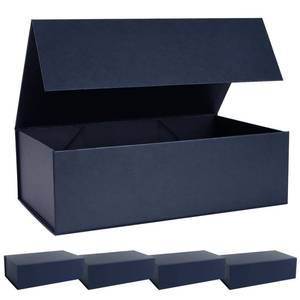 lot 8027 image: LFBOX Navy Blue Gift Box with Magnetic Lids 13.8x8.3x4.4 in, Bridesmaid Groomsman Proposal Box, Large Rectangle Storage Box 5 Pack