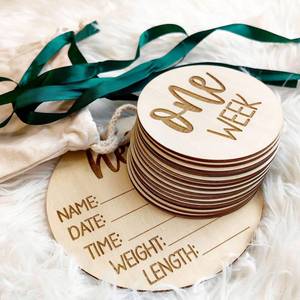 lot 8435 image: Wooden Milestone Cards and Discs 16pc Set for Baby Photos and First Year Milestones - New Parents and Baby Showers with Hello World Sign and Monthly Cards from 1-12 Months
