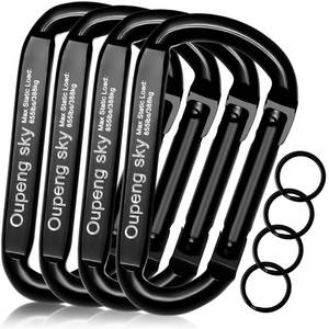 lot 8444 image: Carabiner Clip, 4 Pack, 855lbs��3 Heavy Duty Caribeaners for Hammocks, Camping Accessories, Hiking, Keychains��Outdoors and Gym etc, Small Carabiners for Dog Leash, Harness and Key Ring, Black