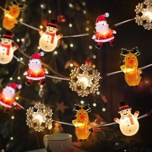 lot 8450 image: Bolvinaso Timer Battery Operated Christmas Lights 10FT Santa Elk Snowflake String Lights for Indoor Outdoor Tree Decorations, Novelty Xmas Christmas Fairy Lights (Mini Snowflake Santa Snowman Elk)