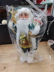 lot 9932 image: 2ft Tall Green Suit Santa figure