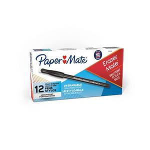 lot 10346 image: Paper Mate EraserMate Erasable Pen, Medium Point, Black, Box of 12