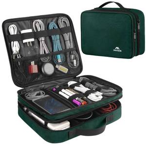 lot 10352 image: MATEIN Tech Organizer Travel Case, Large Water Resistant Cable Organizer for Electronic Accessories, Sturdy Carrying Tech Bag With Handle for Cord, Power Bank, Tablet (Up to 12.9inch), Peacock Blue