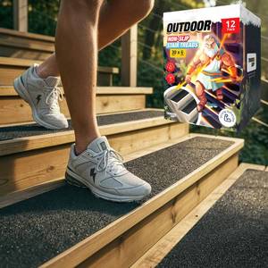 lot 10355 image: THUNDER GRIP Outdoor Stair Treads Non Slip 30 x 6 - 12-Pack Weather Resistant Exterior Grip Tape for Wooden Steps - Non Slip Stair Treads - Anti Skid Strips - Waterproof 80-Grit Adhesive Treads
