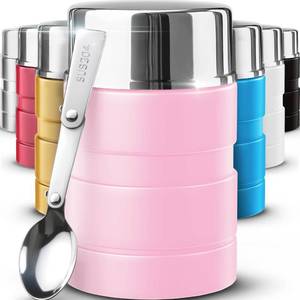 lot 10372 image: Earth&ME Stainless Steel Thermo For Hot Food 17OZ with Folding Spoon, Vacuum Insulated Food Container, Soup Thermo with Wide Mouth, Insulated Food Jar for Hot & Cold Food, Pink