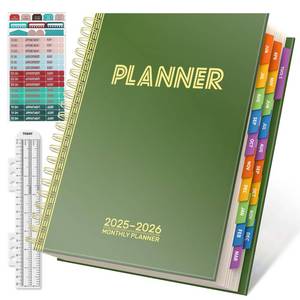 lot 11843 image: 19 Months Planner, 2026 Weekly & Monthly Planner, 8.5�11 Daily Weekly Monthly Calendar Planner, June 2025-Dec 2026 Organizers with Habit Tracker for School & Office, Colored Tabs, Stickers, Pocket, Ruler Bookmark-Green