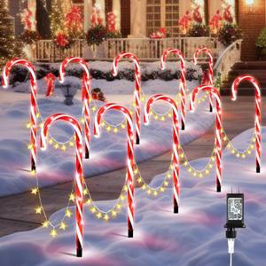 lot 11869 image: ElectricWise Candy Cane Lights Outdoor, 21 Inch Christmas Pathway Lights, Set of 10 Outdoor Xmas Decorations with 8 Modes for Holiday Patio Yard Garden(Red & White)