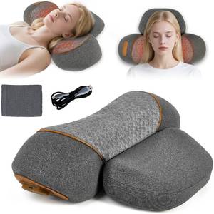 lot 11870 image: FAMKCY 3-in-1 Neck Massager Pillow with Heating & Cervical Traction, Ergonomic Cervical Pillow for Neck Back Shoulder Pain Relief,Cervical Traction Suppor (Brown)