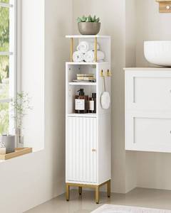 lot 11876 image: AEPOALUA Bathroom Storage Cabinet,Small Corner Floor Cabinet with 2 Hook,Narrow Toilet Paper Cabinet with Adjustable Shelves,Bathroom Organizer for Living Room,Small Spaces (Wave, White-37H)