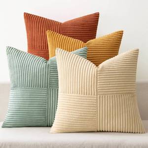 lot 11879 image: MIULEE Teal Orange Decorative Throw Pillow Covers 18x18 Inch Set of 4 Boho Corduroy Striped Cushion Cases Modern Farmhouse Patchwork Pillow Cases for Couch Sofa Bedroom Home Decor
