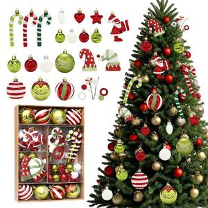 lot 11882 image: 50 Pcs Christmas Ball Ornaments Sets, Elf Red Green White Shatterproof Christmas Tree Decor Hanging Ball Ornaments Bulk, Candy Cane Decorations for Xmas Holiday Party