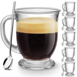 lot 11892 image: Mfacoy Glass Coffee Mugs Set of 6, Clear Large Coffee Mug 15 Oz With Handles for Hot Beverages, Clear Mugs for Tea, Cappuccino, Latte, Espresso Coffee, Juice, Glass Coffee Cups