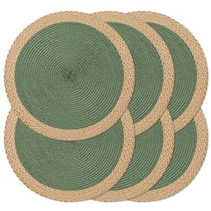 lot 11901 image: Noctiflorous Round Placemats Set of 6, 15 Inch Braided Hand Woven Table Mats, Heat Resistant Non-Slip Wipeable Wide Edge Place Mats for Kitchen Dining Indoor Outdoor Use(Green, 6)