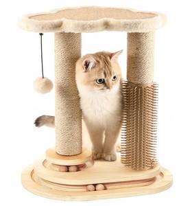 lot 11908 image: Made4Pets Cat Scratching Post, Cat Self Groomer for Indoor Cats, Cloud Soft Perch for Rest, 17.5 Tall Natural Sisal Scratcher Cat Grooming Interactive Ball Track Toys for Small Cats Kittens