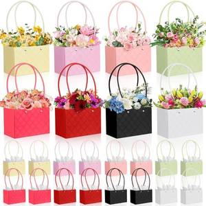 lot 11925 image: OdoVow 24 PCS Paper Flower Gift Bags, Bouquet Storage Bucket With Handles, 8 Colors Flower Wrap Bag, Arranging Bags, Bouquet Gift Boxes for Arrangements, Wedding, Birthday, Valentines, Mothers Day