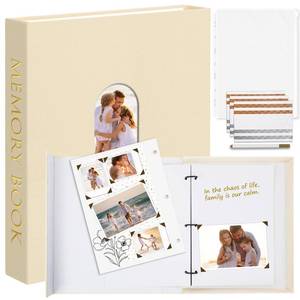 lot 11958 image: Hiwhy 8.5X11 Inch 3-Ring Scrapbook Photo Album, Linen Cover Decorative Books with 50 Sheets 100 Pages White Inner Pages, Memory Book for Anniversary, Birthday, Gifts, Home D�cor (Beige)