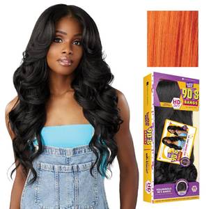 lot 12230 image: Sensationnel Butta Lace 90Sbangs Wigs - Unit 911 Glueless Wide Deep Part Synthetic Preplucked Hairline (GINGERCOPPER)