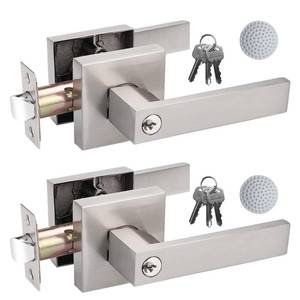 lot 12243 image: DSJJBLL 2 Pack Door Handle Heavy Duty, Keyed Alike Entry Door Lever, Door Knobs with Lock and Key (Different Keys), Square Door Lever in Satin Nickel for Bedroom, Bathroom and Front Door