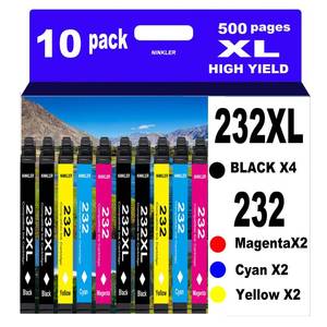 lot 12246 image: NINKLER 232XL Remanufactured for Epson 232XL Ink Cartridges Combo Pack 232 T232XL for XP-4200 XP-4205 Workforce WF-2930 WF-2950 Printer 10 Pack 4 Black 2 Cyan 2 Magenta 2 Yellow