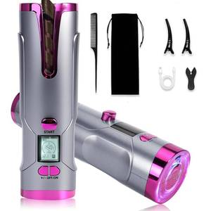 lot 12268 image: Cordless Automatic Rotating Curling Iron - 5200mAh USB Rechargeable Beach Wave Curler with U-Shape Anti-Tangle Barrel, 6 Temp Settings & LCD Display, for Long Hair
