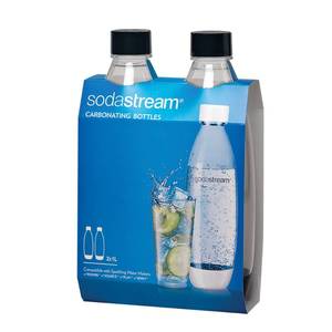 lot 12277 image: SodaStream Black 1L Slim Carbonating Bottles Twin Pack, Pack of 2