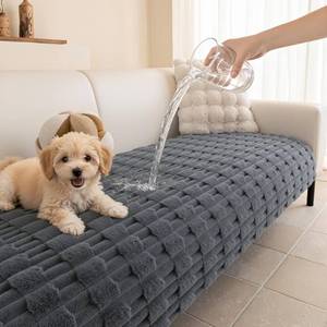 lot 12279 image: MYSKY HOME 100% Waterproof Couch Cover for Dog, Plush Pet Couch Covers for Sofa Washable, Couch Covers for 2 Cushion Sofa Pet Friendly, Non-Slip Sofa Covers Slipcover Protector, Dark Grey, 35x63