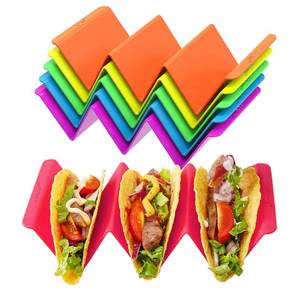 lot 12281 image: Aichoof Colorful Taco Holder Stands Set of 6 - Premium Large Tray Plates Holds Up to 3 or 2 Tacos Each, PP Health Material Very Hard and Sturdy, Dishwasher & Microwave Safe