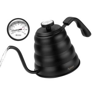 lot 12284 image: Tea Kettle with Thermometer Pot Black Stovetop Tea Kettle 40oz Gooseneck Kettle Teapot Pour Over Coffee Kettle with Thermometer,1200ml,5 Cup,Black,1Pack