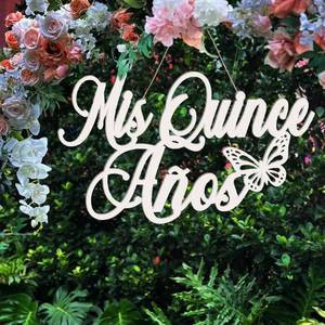lot 12289 image: Mis Quince Anos Sign Decoration with Butterfly,15th Birthday Signs for Wall Sweet photo, Mis Quince party d�cor, Mis quince a�os wooden banner, Sweet 15 Quincea�era Decor,Quinceanera welcome sign,Birthday Party Decor Girl Gift ��