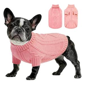 lot 12426 image: Dog Pullover Sweater, Cold Weather Cable Knitwear, Classic Turtleneck Thick Warm Clothes for Chihuahua, Bulldog, Dachshund, Pug, Yorkie (Pink, X-Small)