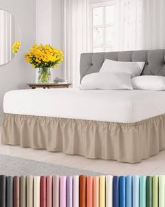 lot 12436 image: Wrap Around Dust Ruffle Bed Skirt - Cream - for Queen Size Beds with 15 in. Drop �� Easy Fit Elastic Strap - Pleated Bedskirt with Brushed Fabric - Wrinkle Free, Machine Wash - by CGK Linens