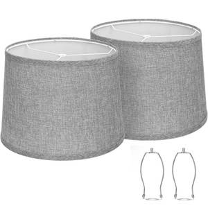 lot 12443 image: Drum Lampshades Set of 2, 11.6 Top x 12.6 Bottom x 9.8 High Lamp Shades for Table Lamps, Bedside Lamps, Floor Lamps, Gray Fabric Lampshade, Easy Assembly Lamp shade Replacement, Spider Fitter