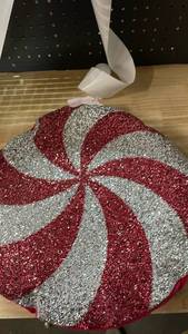 lot 13347 image: Peppermint Swirl Glitter Christmas throw pillow