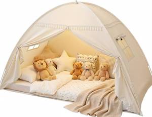 lot 13377 image: Toddler bed Tent Canopy Lights & Flags Indoor Floor Twin Bed Kids Tent Play Tent - Twin Bed Curtains - Girls&Boys Play House Bedroom Privacy Space Sleeping Tents Gifts Large Teepee Tent(Golden Beige)
