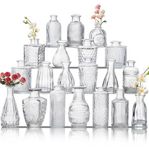 lot 13380 image: Glass Bud Vase Set of 20, Small Flower Vases, Glass Vases for Centerpieces, Vintage Home Table Decorations Bud Vases (20 Pcs, Clear)
