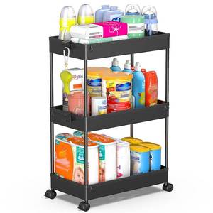lot 13381 image: SPACEKEEPER Rolling Storage Cart 3 Tier Bathroom Cart Organizers with Wheels Laundry Room Organization Mobile Shelving Unit Utility Cart Storage Shelves Multi-Functional for Office, Home, Black