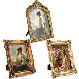 lot 13388 image: BrightRow 3 Pack Vintage Picture Frames, 8x10 Inch Gold Bronze Elegant Antique Photo Frames with Glass Front for Tabletop and Wall Mount Retro Home Decor Gallery Wall Art
