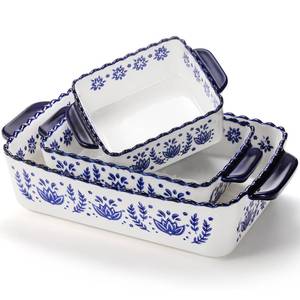 lot 13393 image: SOUJOY 3 Pack Porcelain Bakeware Set, Rectangular Baking Dishes, Lasagna Pan for Cooking, Kitchen, Casserole Dishes, Cake Dinner, Banquet and Daily Use
