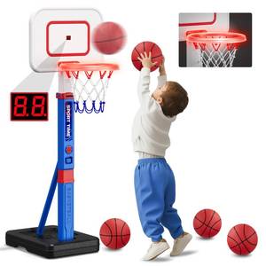 lot 13399 image: HYES Toddler Basketball Hoop with ScoreboardLED Basketball Rim4 Balls, 55 Height Adjustable Basketball Hoop for Kids 3-5, Indoor Outdoor Sport Toys Birthday Gifts for Baby Boys Girls