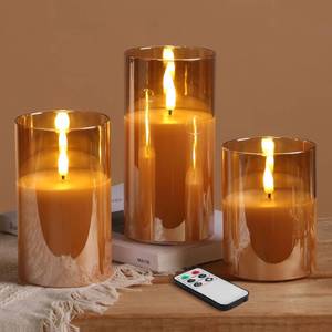 lot 13401 image: Eywamage Gold Glass Flameless Pillar Candles with Remote, Flickering Christmas LED Candles Battery Operated Set of 3