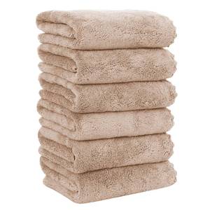 lot 14344 image: MOONQUEEN 6 Pack Premium Hand Towels - Quick Drying - Microfiber Coral Velvet Highly Absorbent Towels - Multipurpose Use as Hotel, Bathroom, Shower, Spa, Hand Towel 16 x 28 inches (Brown)