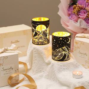 lot 14368 image: Glass Tealight Candle Holder, SunGlee Votive Candle Holders with LED String Light for Wedding, Birthday, Christmas Party Centerpiece Table Decor, Handmade Candle and Gift for Woman 2Pack