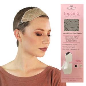 lot 14371 image: MILANO COLLECTION Glueless Top Grip for Hair Topper & Wiglets, Adjustable Translucent Strap with Side Openings, Top Headband for Your Wig or Topper, Includes Clips, Beige, Large
