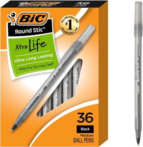 lot 14380 image: BIC Round Stic Xtra Life Black Ballpoint Pens, Medium Point (1.0mm), 36-Count Pack of Bulk Pens, Flexible Round Barrel for Writing Comfort, No. 1 Selling Ballpoint Pens