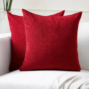 lot 14382 image: Encasa XO Thick Chenille Throw Pillow Covers Set of 2  Scarlet Red - (24x24) (60x60 cm)  Decorative Accent Square Throw Pillow Cases for Couch, Home Decor, Sofa