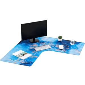 lot 14399 image: Relaxweex L Shaped Desk Mat 33 Large Rubber Printing Mouse Corner Pad Long Extended Non-Slip Rubber Desk Mat Computer Protection Supplies(Blue)