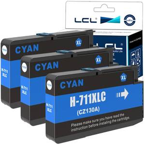 lot 14406 image: LCL Compatible Ink Cartridge Pigment Replacement for HP 711XL 711 XL CZ130A CZ134A Designjet T120 24 T120 610 T520 24 T520 36 T520 610 T520 914 T125 24 (3-Pack Cyan)