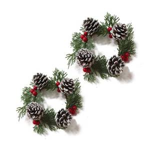 lot 14411 image: Christmas Candle Ring Small Artificial Red Berry Wreath Candle Holder Rings Centerpiece ChristmasTable Decoration (Green)