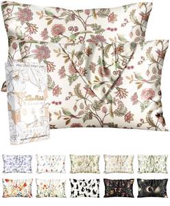 lot 14425 image: Miss Adola 2 Pack Silk Pillowcase - 20x36 Inch King Size Silk Pillow Case with Hidden Zipper for Women Lady Smooth Soft Breathable Cute Design Pillowcase for Hair and Skin, Flower Bird