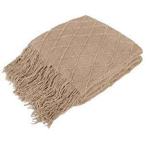 lot 14427 image: PAVILIA Tan Taupe Knit Throw Blanket for Couch Bed, Soft Knitted Farmhouse Sofa Throw for Living Room, Lightweight Decorative Fall Throw Blanket for Chair, Outdoor Textured Boho Blanket, 50x60